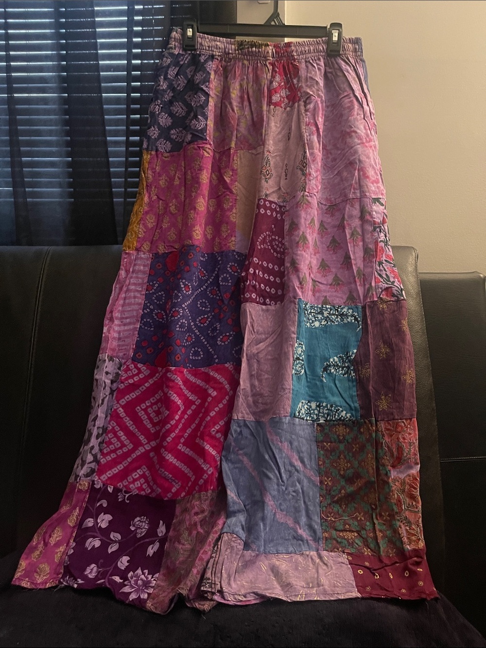 Bohemian  Kantha Cloth Patchwork Pink/Purple Multi Colored Wideleg pants O/S NEW